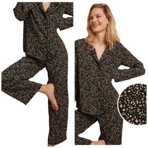 Banana Republic Pajama Satin Black White Leopard Set Size Small